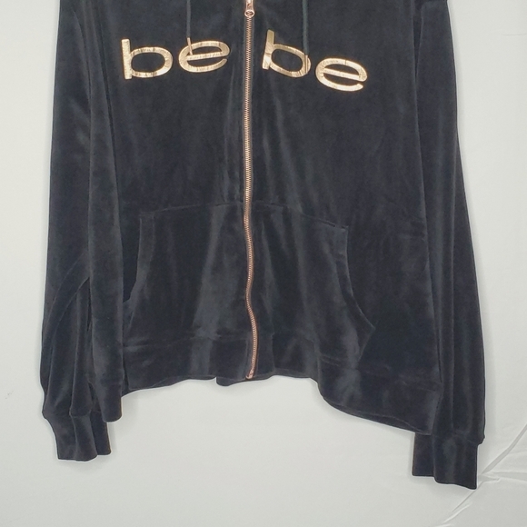 Bebe Velour Hoodie Size 3X Metallic Spell Out Zip Front Soft Black Jacket Y2K - Picture 3 of 11